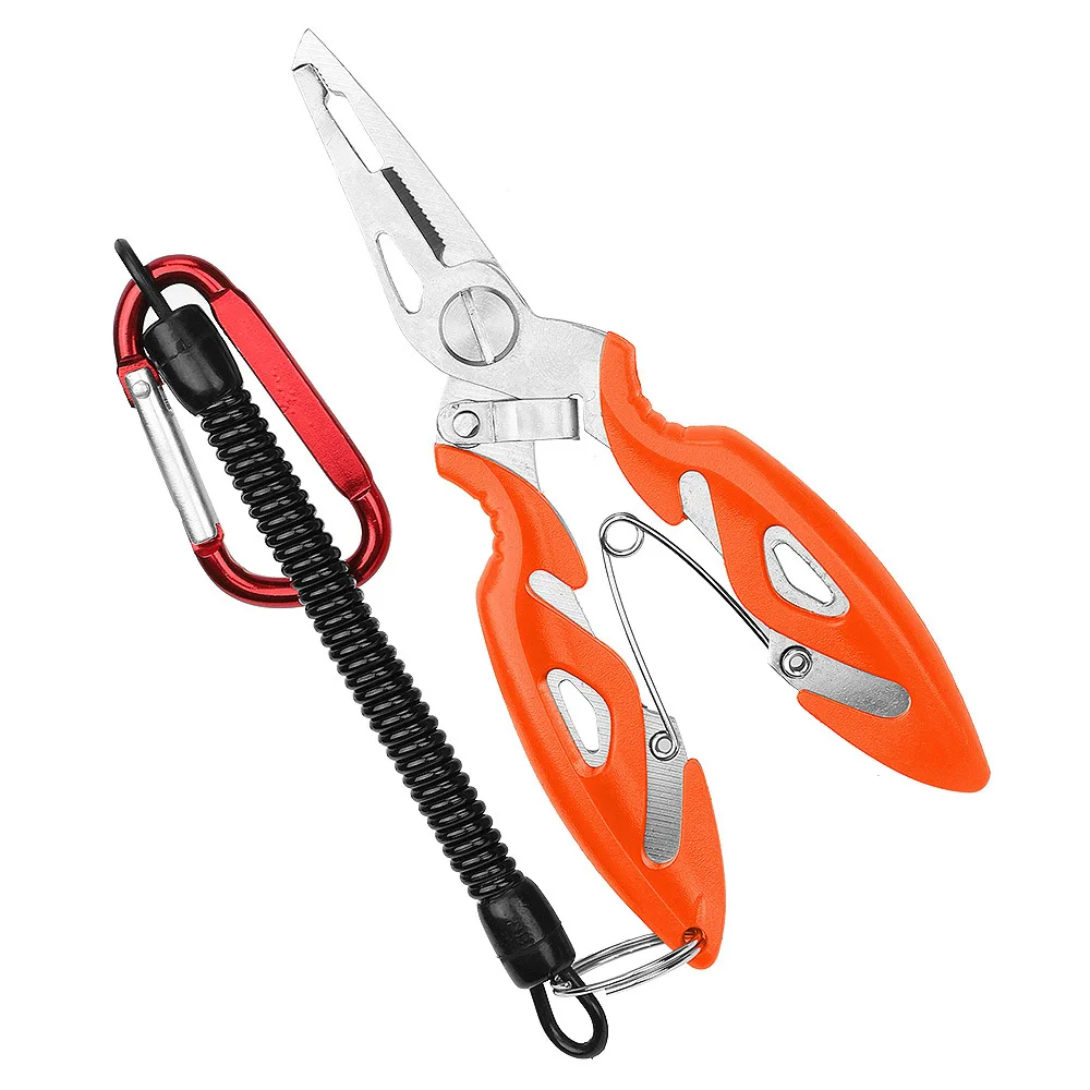 Orange DONQL многофункциональные рыболовные плоскогубцы, леска, резак, ножницы для удаления крючков, рыболовные зажимы, аксессуары, инструменты с ремнями, пружинная веревка - Цвет: Orange