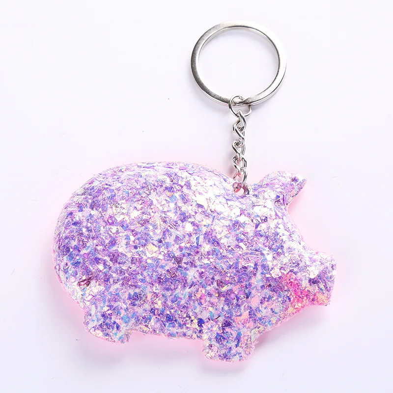 Милый брелок для ключей в виде свиньи с блестками и помпоном кольцо мультяшного