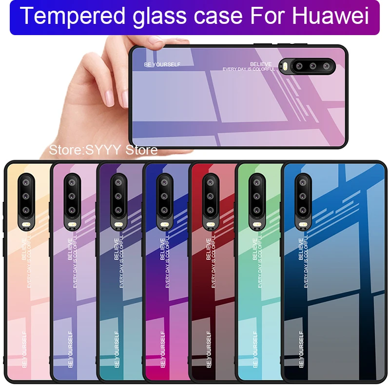 Градиентный чехол из закаленного стекла для телефона Huawei P20 Lite P30 Pro Mate 20 Honor 8X 9 10