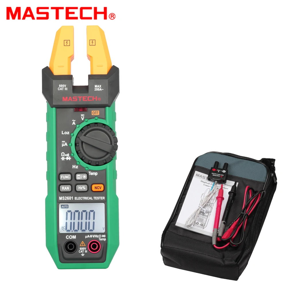 

Mastech MS2601 Digital AC/DC Fork Meter 12mm Voltage Current Resistance Diodes Continuity Frequency Duty Cycle Temperature