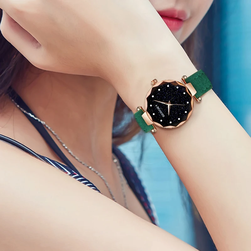

reloj mujer Best Selling Women Leather Buckle Starry Sky Watch Casual Luxury Women Geometric Surface Quartz erkek kol saati