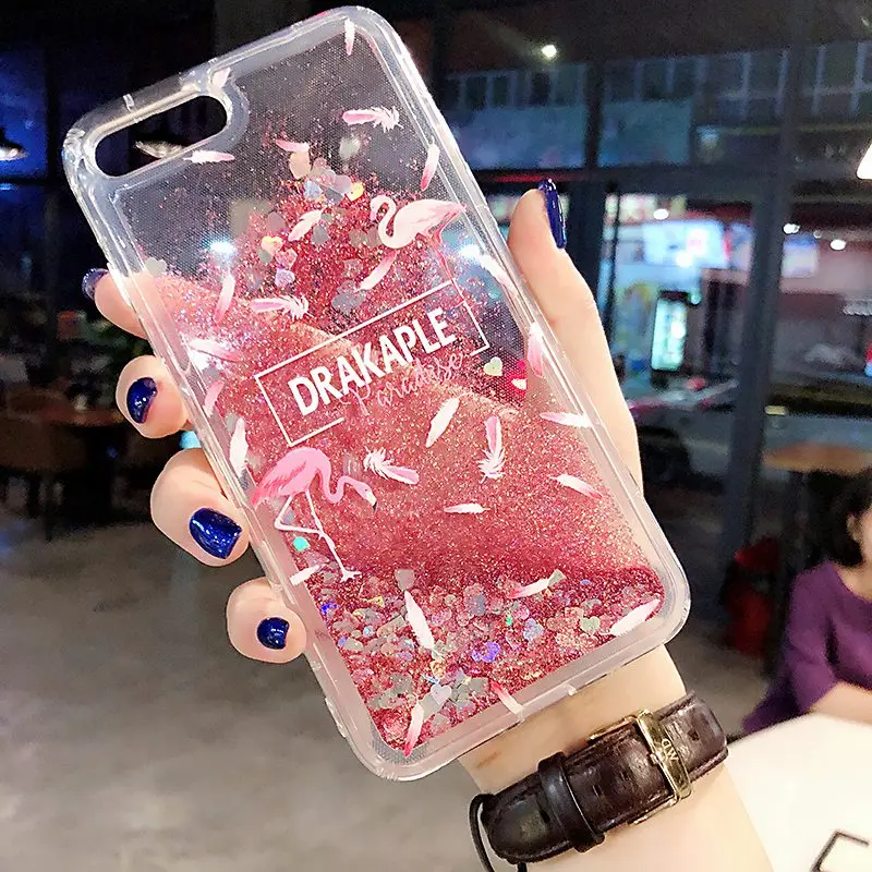 Чехол для Vivo Y91 Y91i Y95 Y91C Y93S V11i V11 Pro Y71 Y71i Y85 V9 X21i чехол с жидким песком Фламинго из цветков персикового дерева в мягкой обложке