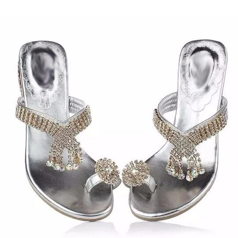 Шлепанцы на толстом каблуке в Корейском стиле шлепанцы сандалии с кристаллами