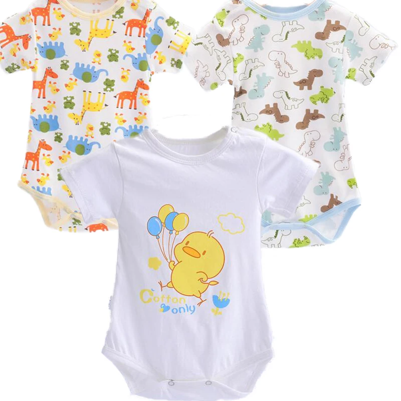3pcs/lot One Piece Newborn Baby Bodysuits Girls Jumpsuits Cotton Summer Short Toddler Boys Print Clothes | Детская одежда и обувь