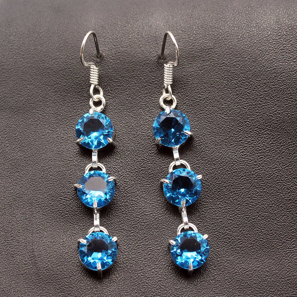 Фото Модные женские серьги Hermosa в круглой форме Ocean BlueTopaz 2 1/8 дюйма A472 №2