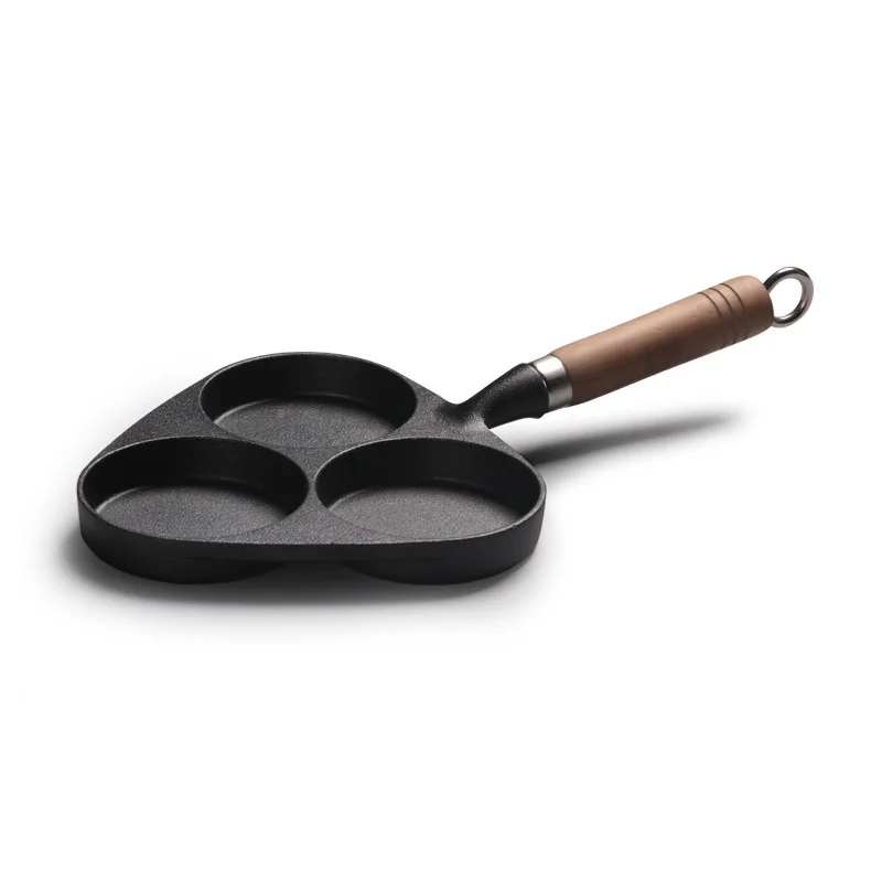 Сковорода чугунная для жарки яиц с 3 отверстиями и деревянной ручкой| |