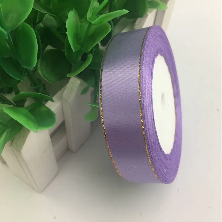 Light Purple Золотой Край 25 ярдов 20 мм двусторонний атласные ленты цветок торт украшенный Бабочка Свадебный подарок упаковка для конфет ленты - Цвет: Light Purple