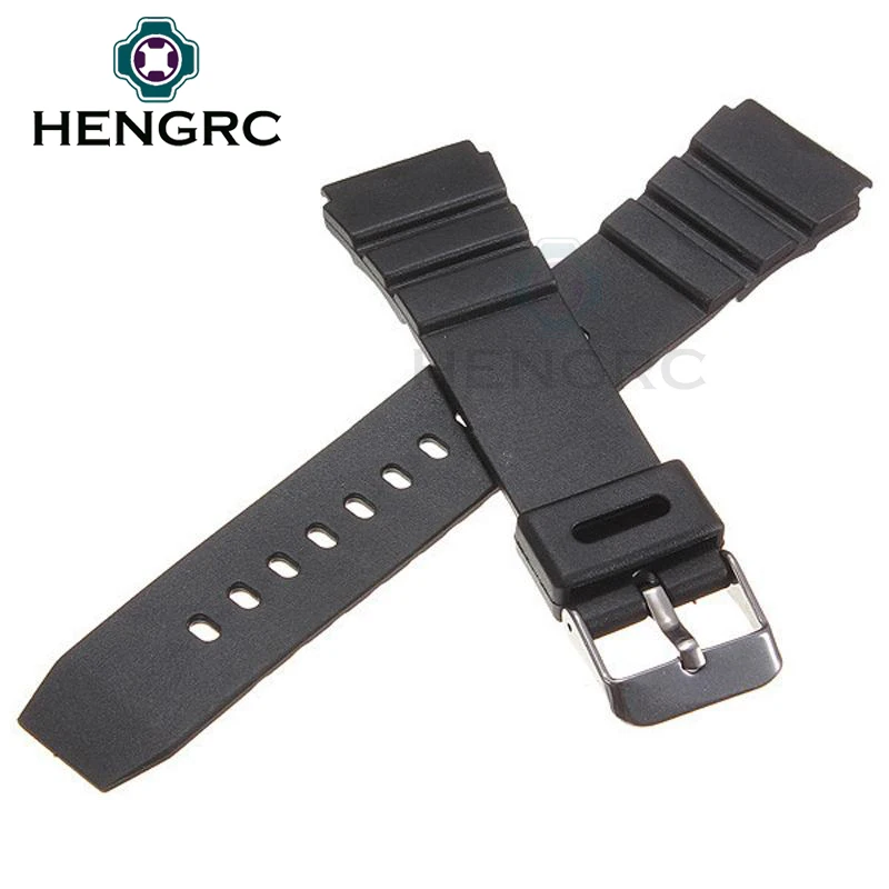 HENGRC Rubber Watchbands 18 20 22mm Men Sport Diving Silicone Watch Band Strap With Silver Steel Metal Pin Buckle For Casio