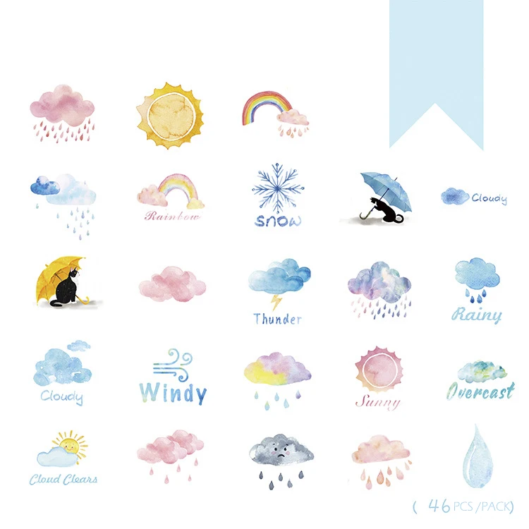 

46PCS/PACK Kawaii Cute Weather Rainbow Rain Sun Marker Planner Diary Stickers Scrapbooking School Office Supplies sl1286