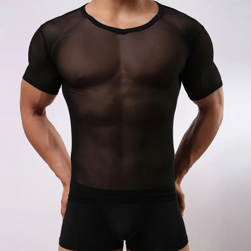 Модный бренд для мужчин пикантные марли Sheer нижняя рубашка боди/человек спандекс лайкра прозрачный дышащая футболка жилет