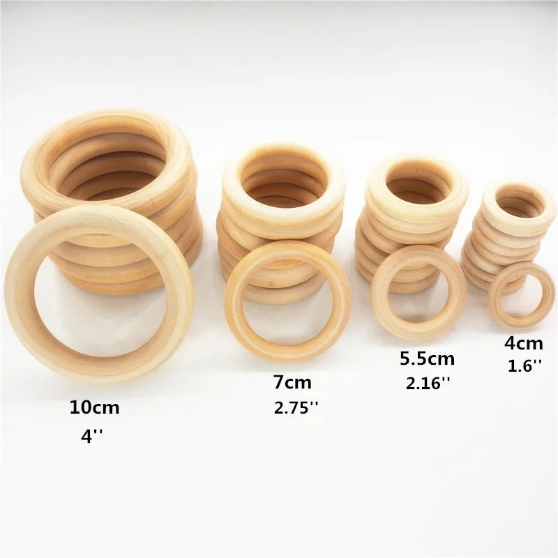 Chenkai 50pcs 40mm 1.6'' baby Wooden Teether Ring Nature Wooden Teething infant shower pacifier dummy chewing sensory 10cm toy