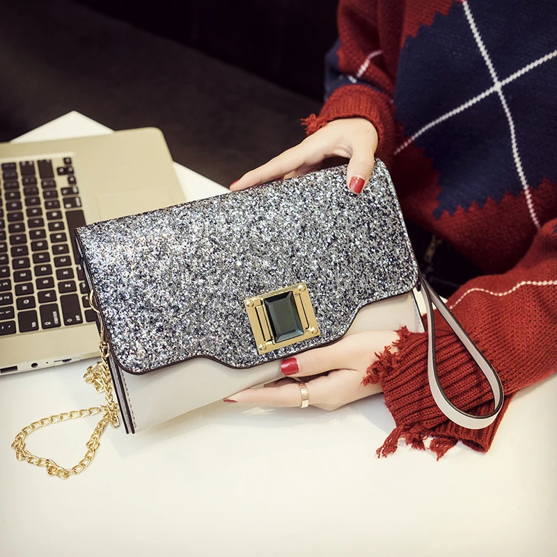 Сумка женская кошелек цепи конверт сумки женские клатч блестками Bolsos Mujer модные