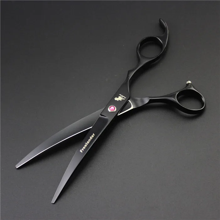 Curved scissors2 7,0 дюймов уникальные черные краски 4 шт набор кошка и собака Парикмахерские ножницы Ножницы для домашних животных Инструменты для укладки - Цвет: Curved scissors2