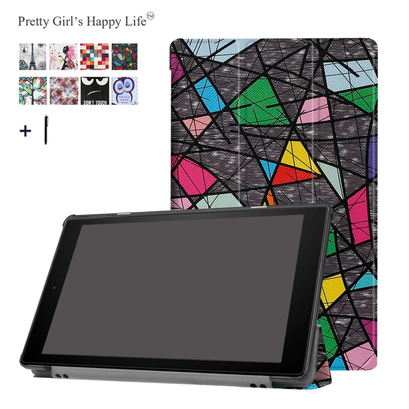 Чехол для планшета Kindle Fire HD 10 2019 2017 кожаный флип чехол с умным принтом и