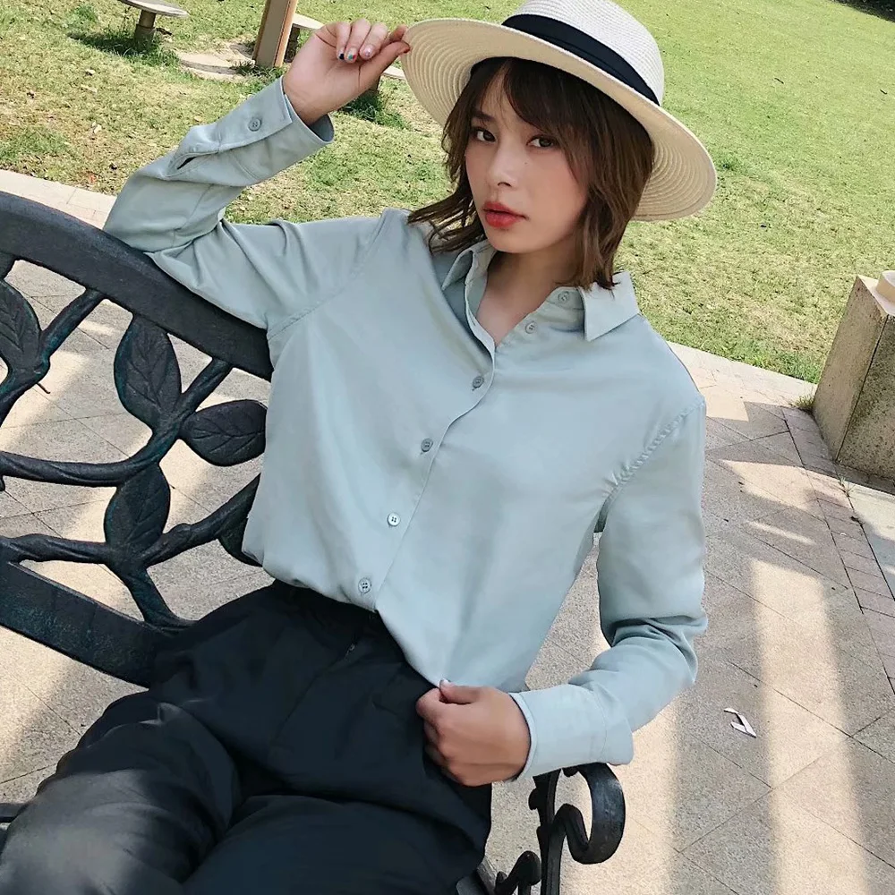 Отложной воротник однотонная Базовая рубашка для женщин модная офисная женская