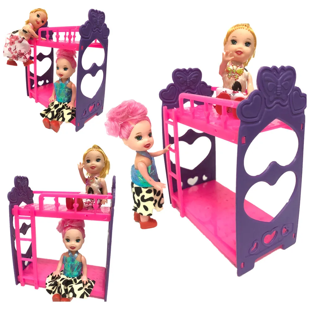 NK One Set Doll Accessories Super Cute Platic Bunk Bed Play 