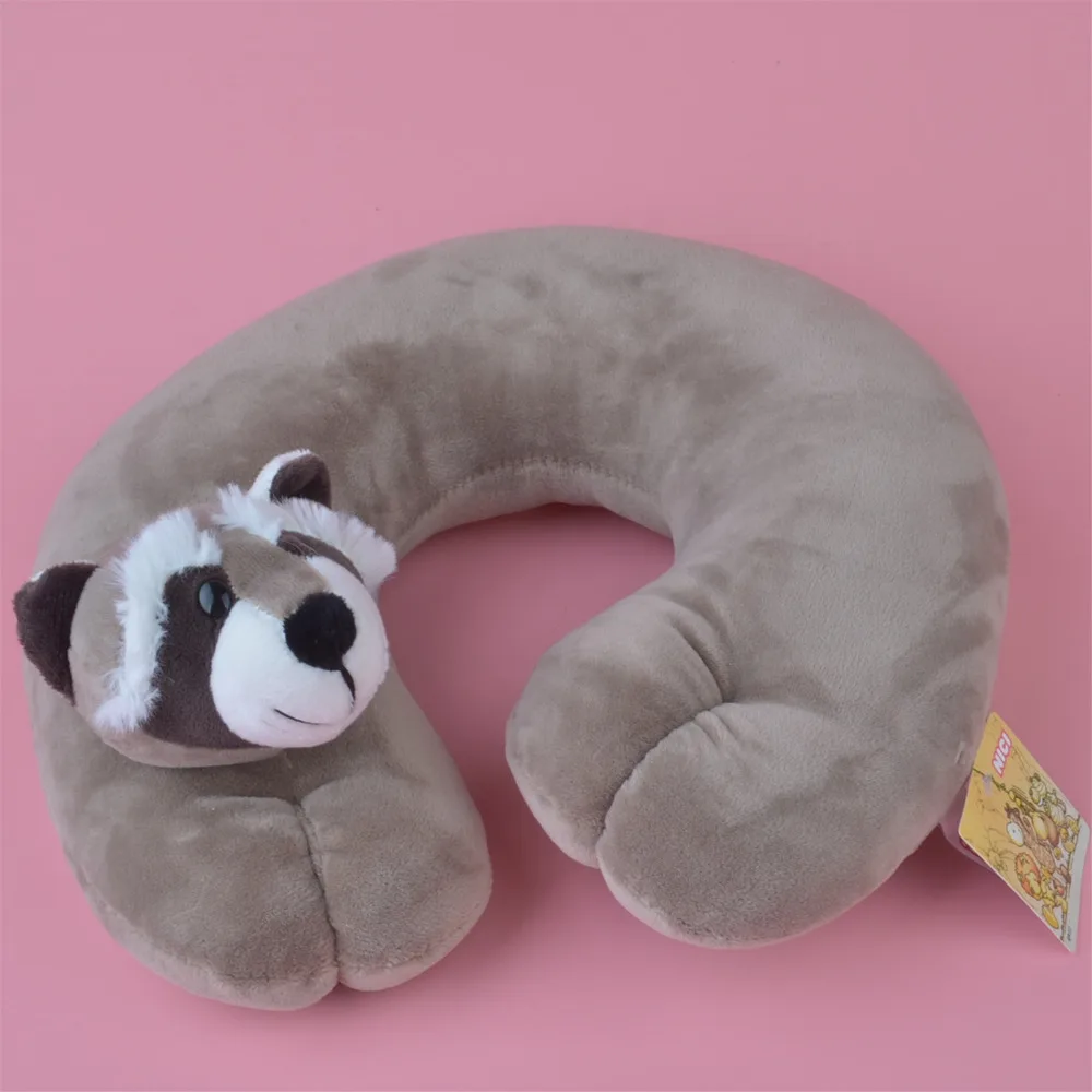 U образная дорожная подушка для шеи из меха енота плюшевая головы отдыха