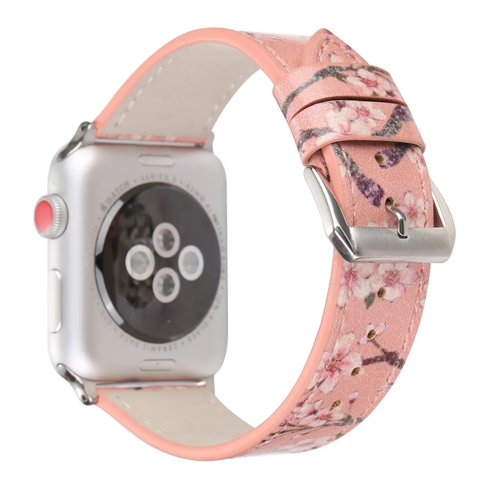 Браслет с цветочным принтом сливы для apple watch series 4 3 2 сменный из мягкой кожи iwatch