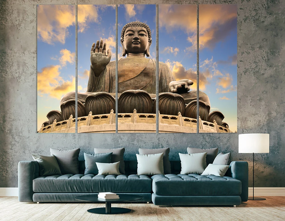 Большая статуя Будды холст картины пейзаж стены искусства комнаты Декор большие