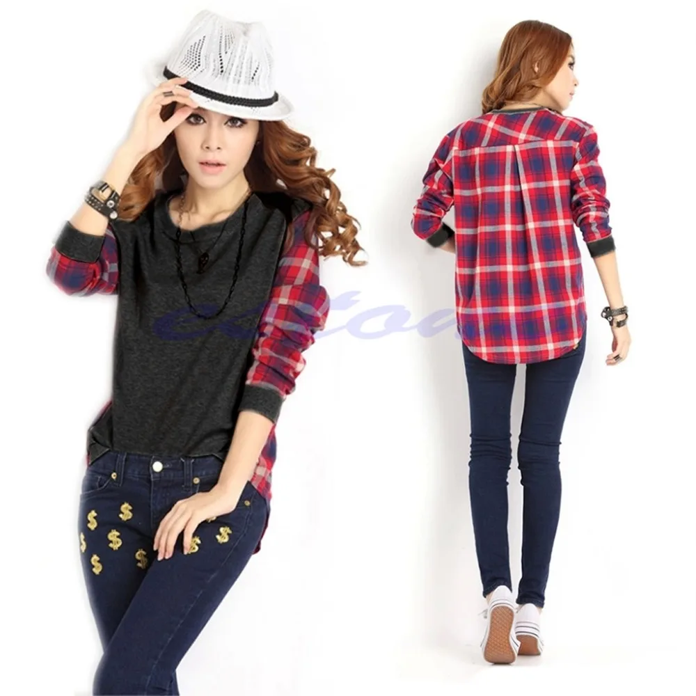 Женская клетчатая блузка с длинным рукавом|blouse fashion|fashion blousestop blouse |