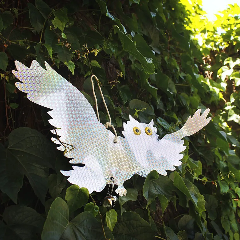 2pcs Fake Owl Decoy Scare Birds Holographic Reflective Repel Woodpecker Garden Hanging Supplies