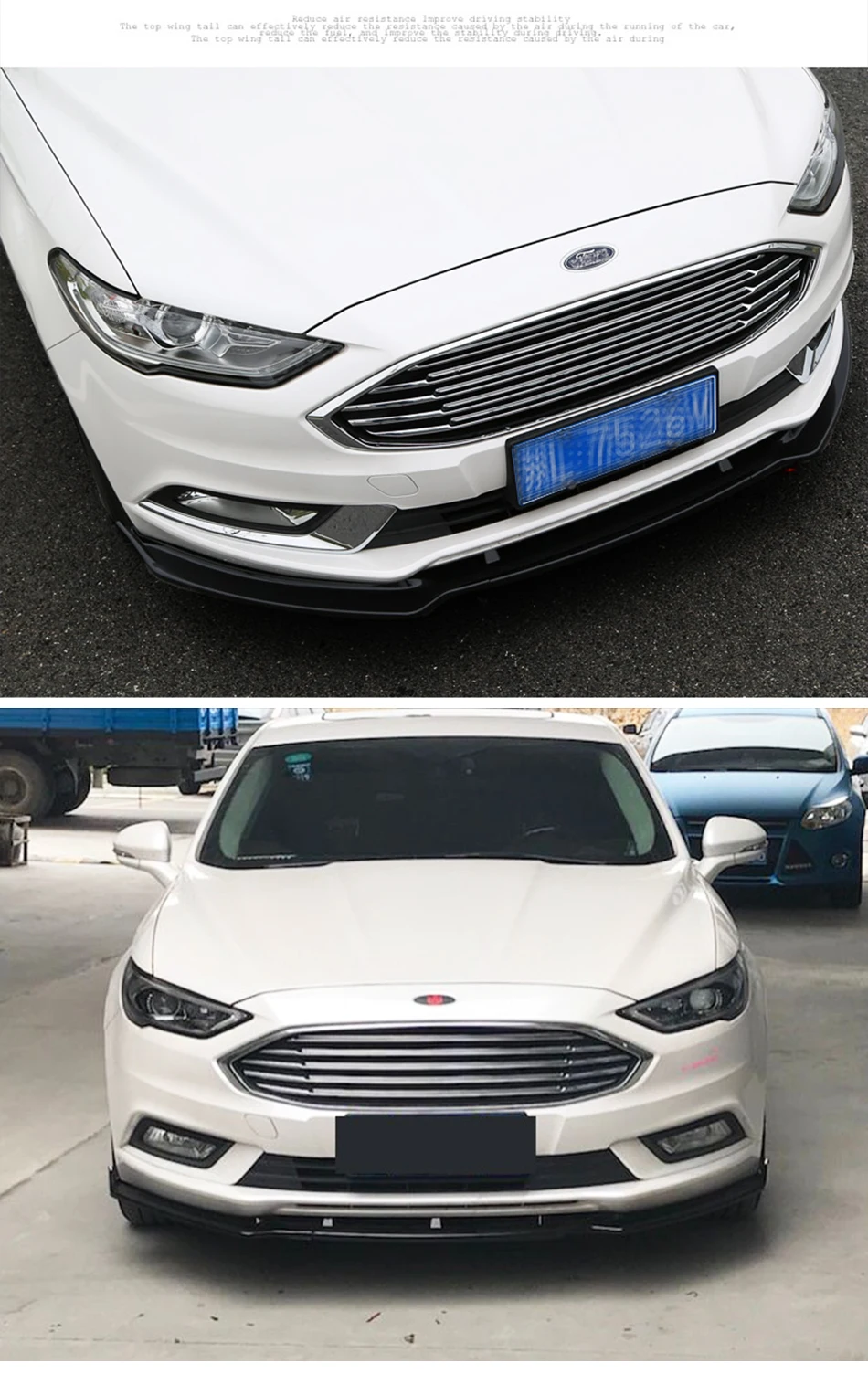 Высокое качество передний бампер спойлер для Ford Fusion 18 PP Пластик 3 шт./компл. передней губы подбородка бампер Bodykits Углеродная сажа Цвет