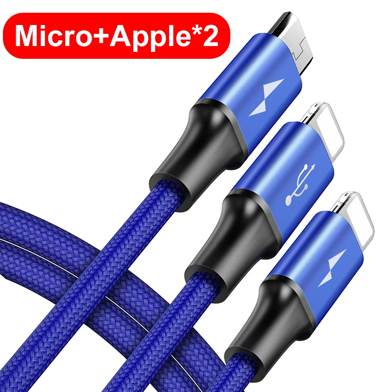 3 in 1 Blue Baseus 2 в 1 Micro usb type C кабель для samsung Xiaomi мульти быстрое зарядное устройство кабель 3 в 1 Microusb кабель для мобильного телефона для iPhone - Цвет: 3 in 1 Blue