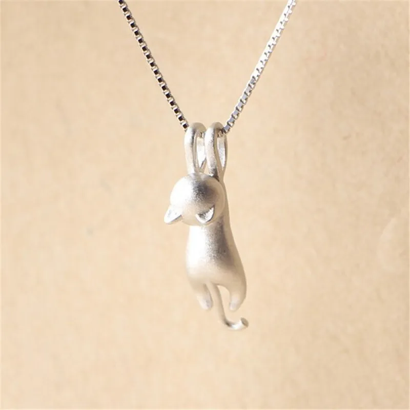 Женское ожерелье с подвеской в виде кота из серебра 925 пробы|animal charm pendant|silver