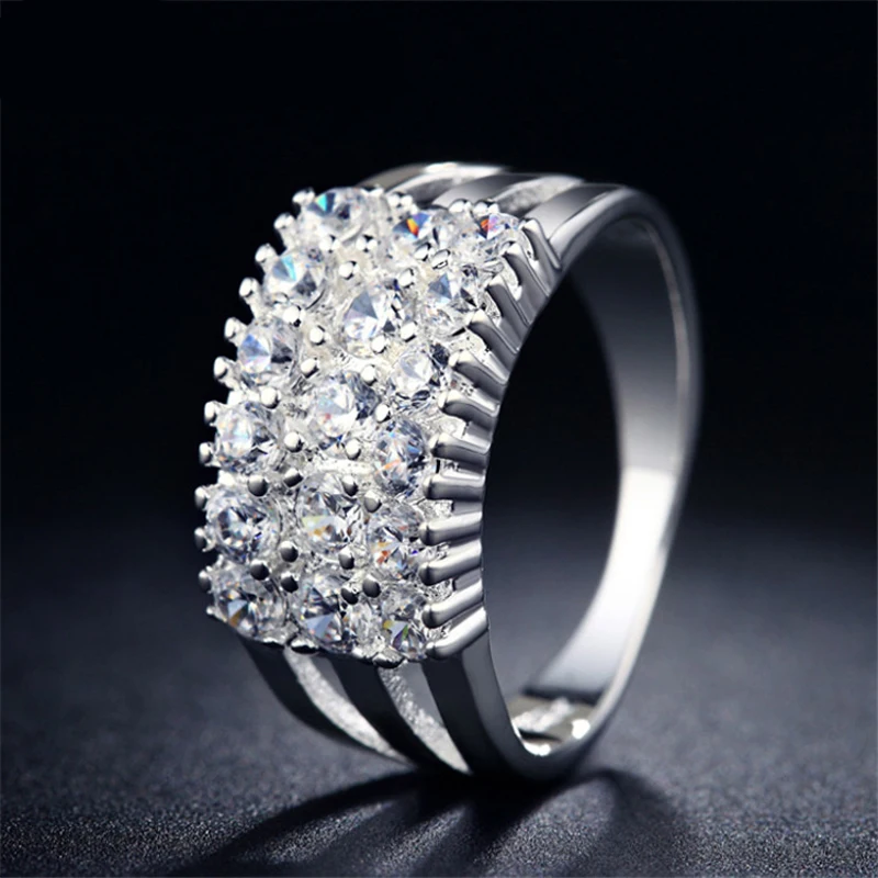 Hot 3 Rows Full Clear CZ Crystal Rings 925 Sterling Silver Wedding Engagement For Woman Fashion Bridal Bague Anillos | Украшения и