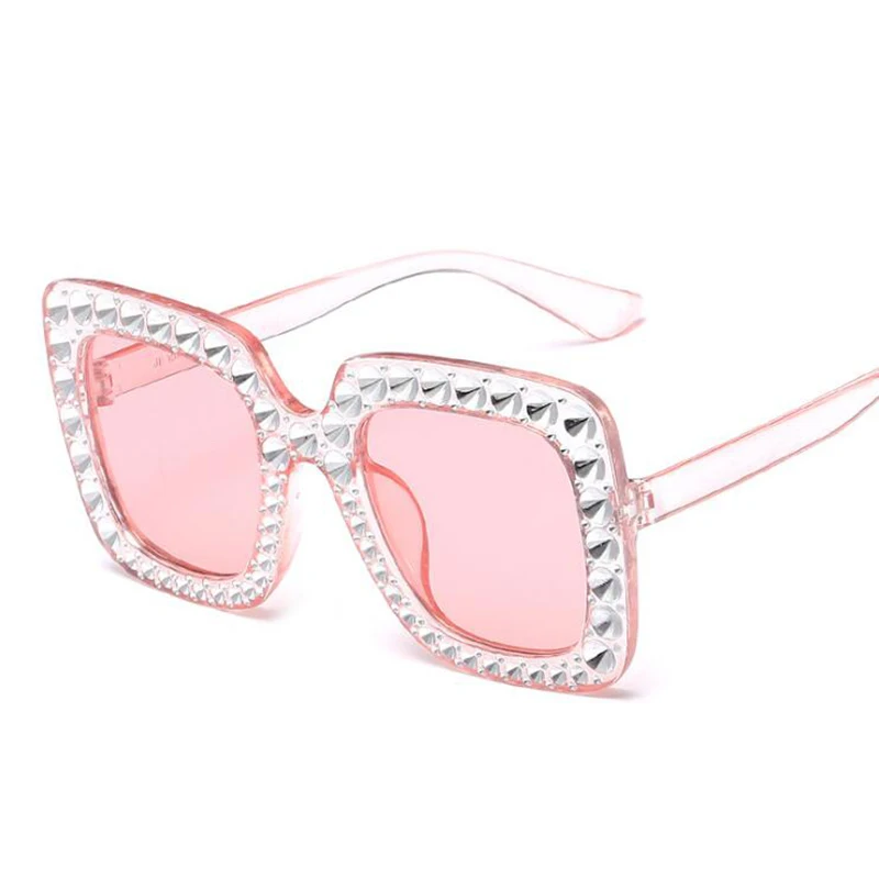 Женские солнцезащитные очки со стразами квадратная оправа розовые акриловые