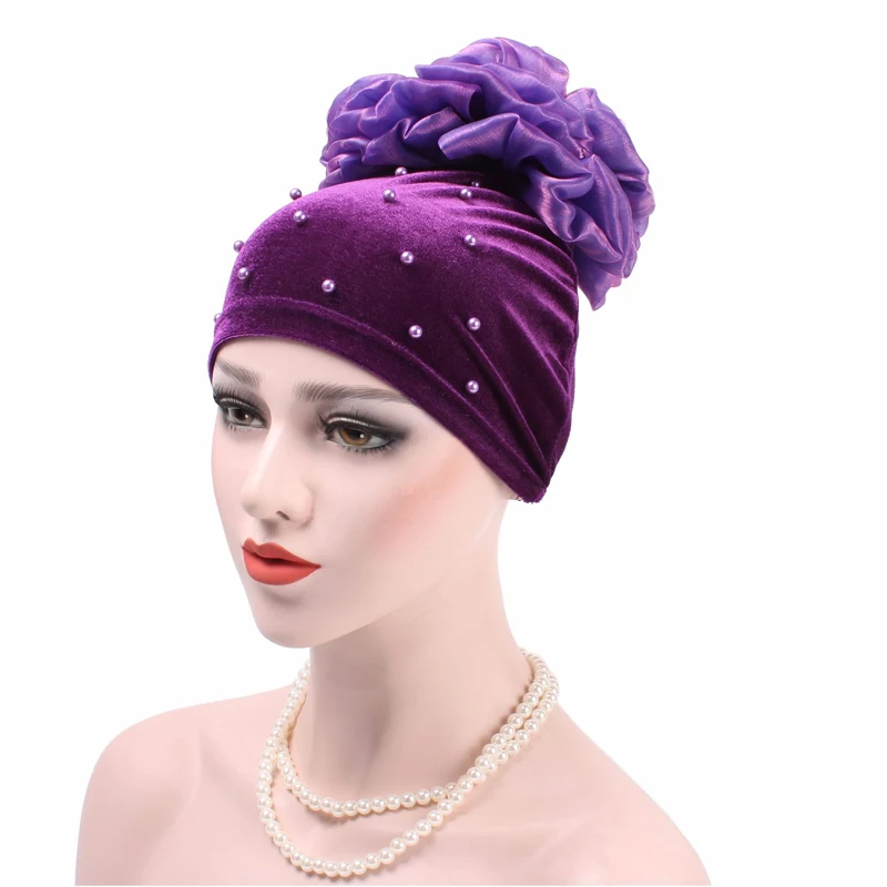 300 шт./лот Для женщин большой цветок Pearl Beanie Кепки Рак химиотерапия шляпа
