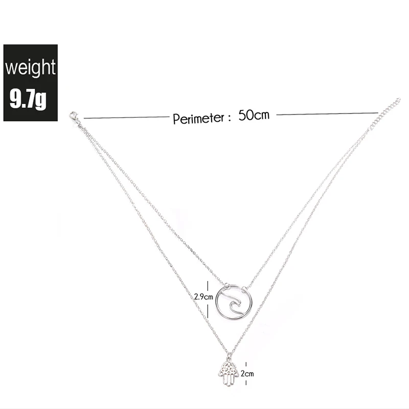 2 шт./компл. в стиле панк ладони кулон с волной Многослойные цепочка крупными