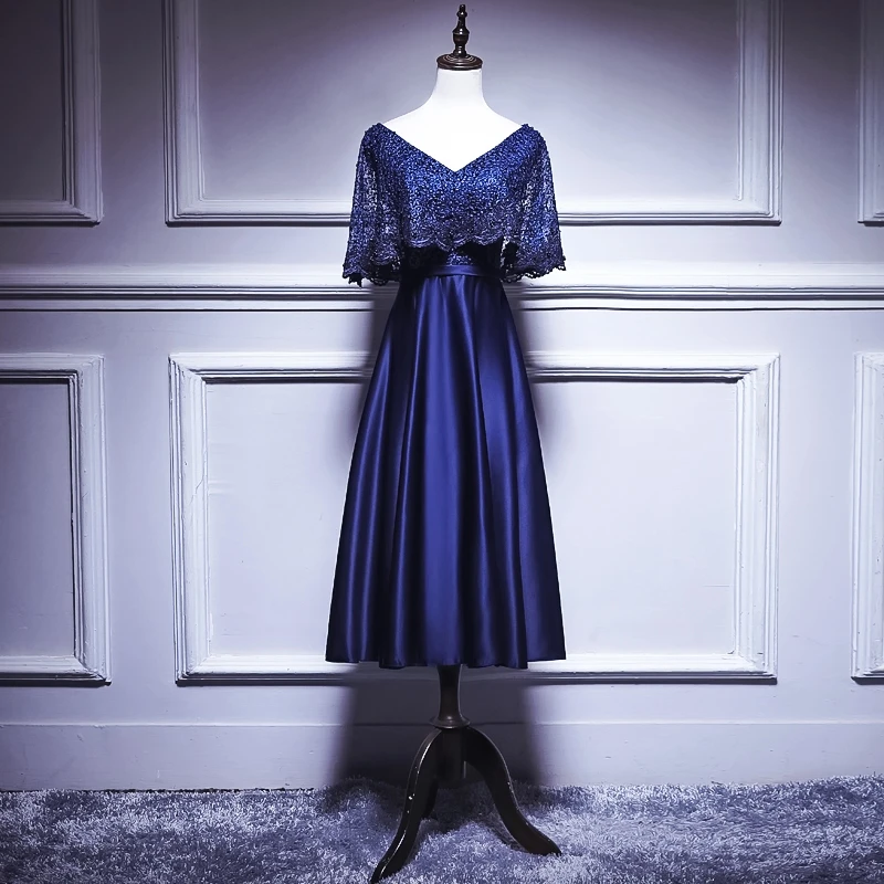 Платье с коротким рукавом V образным вырезом и атласной молнией|Коктейльные