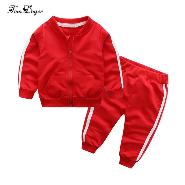 2018 Autumn Fashion baby girl clothes cotton long sleeve solid zipper jacket+pants 2pcs bebes tracksuit baby boy clothing set 1