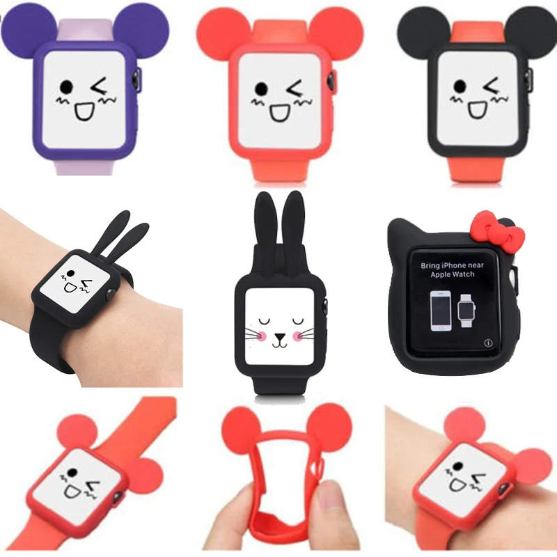 Soft Silicone Cove bumper For Apple Watch 7 6 5 4 41mm 45mm 44/40mm Cute Minnie Protective Case for iWatch 3 38/42mm Accessories