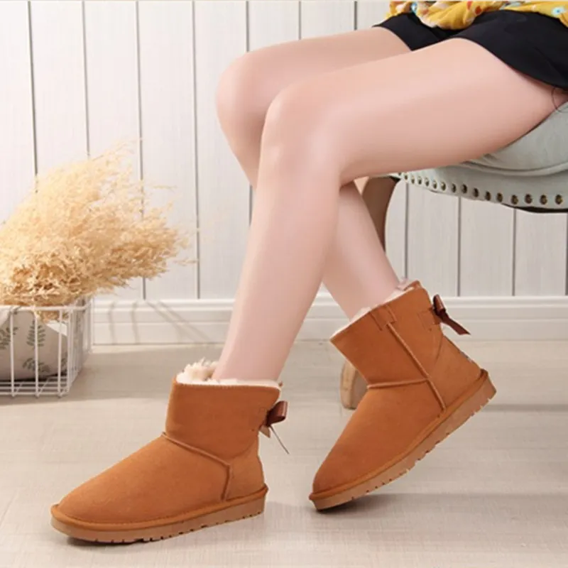 Лидер продаж; Австралийский стиль; женские зимние ботинки с бантом; зимние кожаные ботильоны; бренд IVG EU35-44; - Цвет: 004