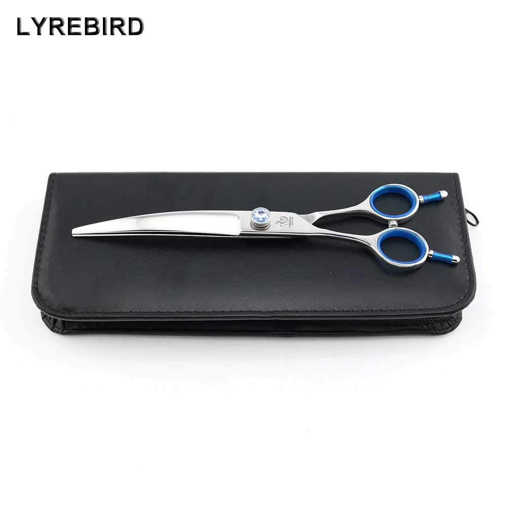 Pet Dog Grooming Scissors 7 INCH Left Hand Curved Hair Shears Big Blue Stone Bag Optional 1PCS/LOT Lyrebird NEW | Красота и здоровье