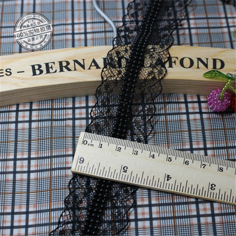 

5Yards/Lot 3.8cm Black Pearl Beaded Clothing Accessories Lace Collar Flower Diy Handmade Beading Lace Trim Clothes Lace Fabric
