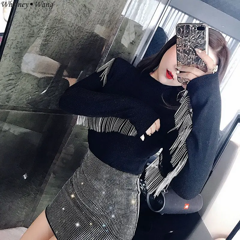 WHITNEY WANG 2019 весна осень модная уличная одежда Бисероплетение бахрома Мерцающая