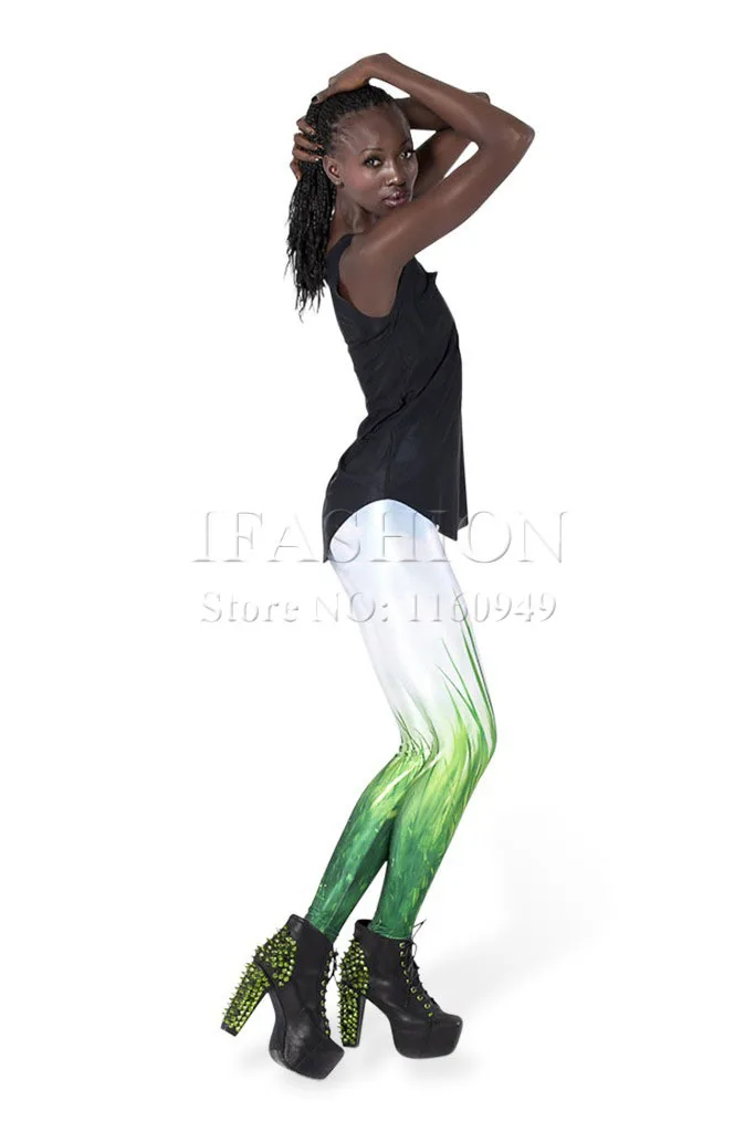 women legging white green leggings shiny fashion 2014 clothes grass spring free shipping | Женская одежда