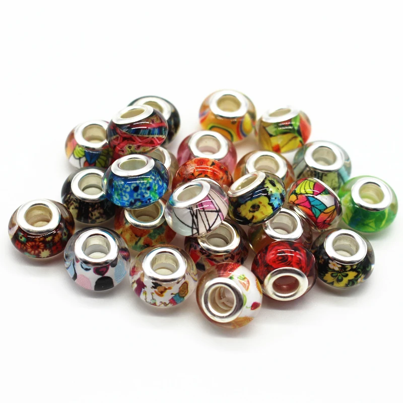 Бусины-шармы серебристого цвета с большим отверстием 14 мм 50 шт./лот | Украшения и