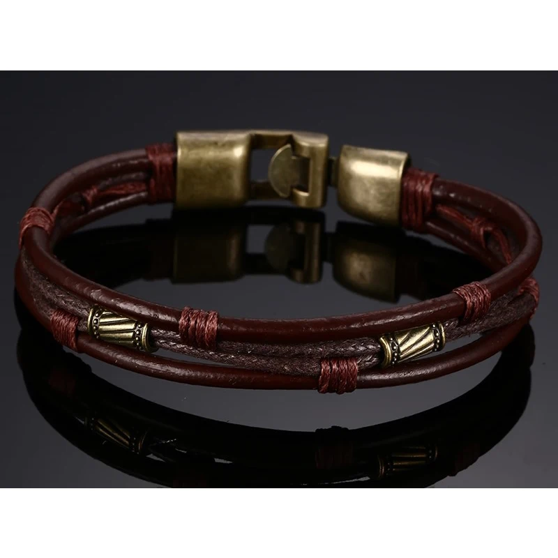 XUANPAI Мужской винтажный кожаный браслет на запястье из коричневой веревки Masculino