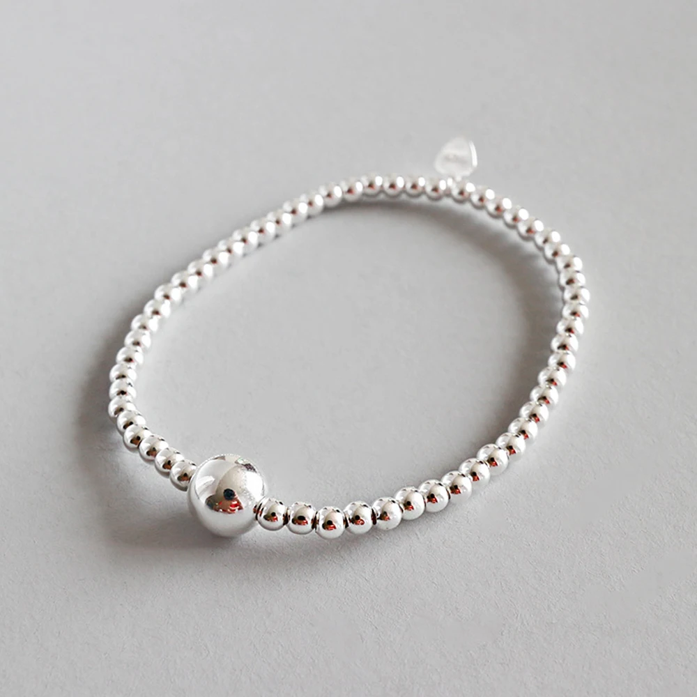 

925 Sterling Silver Ball Beads Charm Bracelet for Women Men Jewelry Wedding Birthday Gift Beaded Stacking Stretch Yoga Bracelet