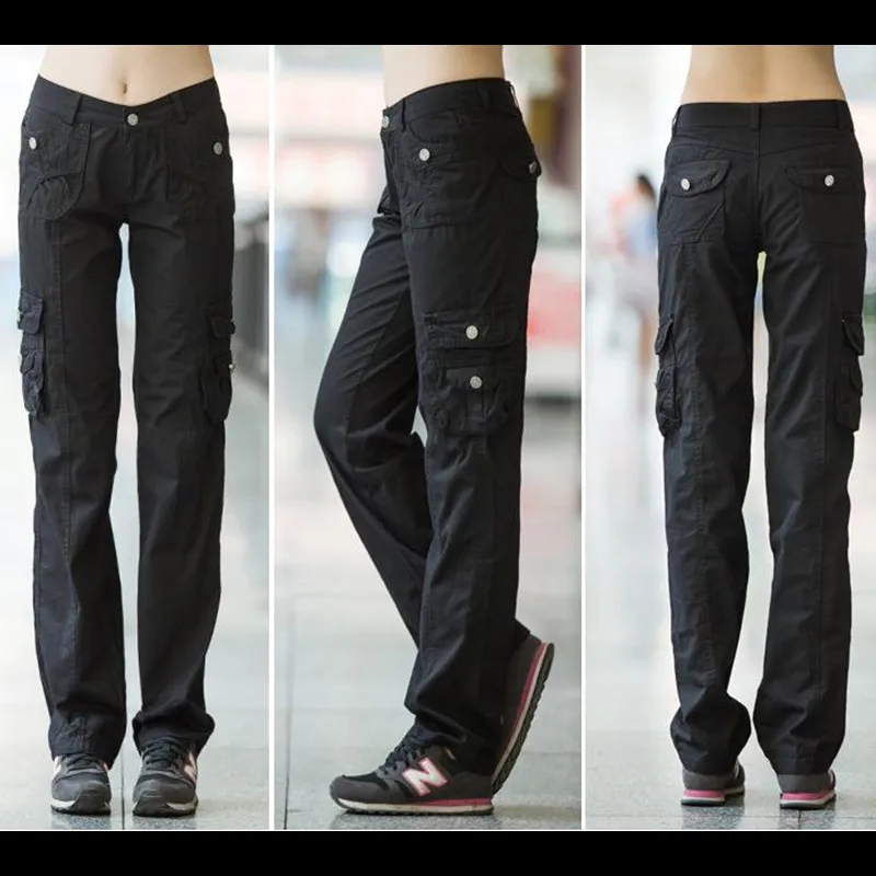 Pantalon Femme, весна, женские прямые свободные джинсовые комбинезоны, брюки для девушек, для тренировок, с несколькими карманами, штаны-Карго