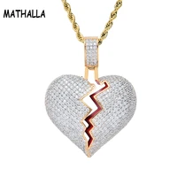 mathalla breaking heart shaped pendant necklace with 3mm cz tennis chain aaa cubic zirconia fashion hiphop luxury jewelry