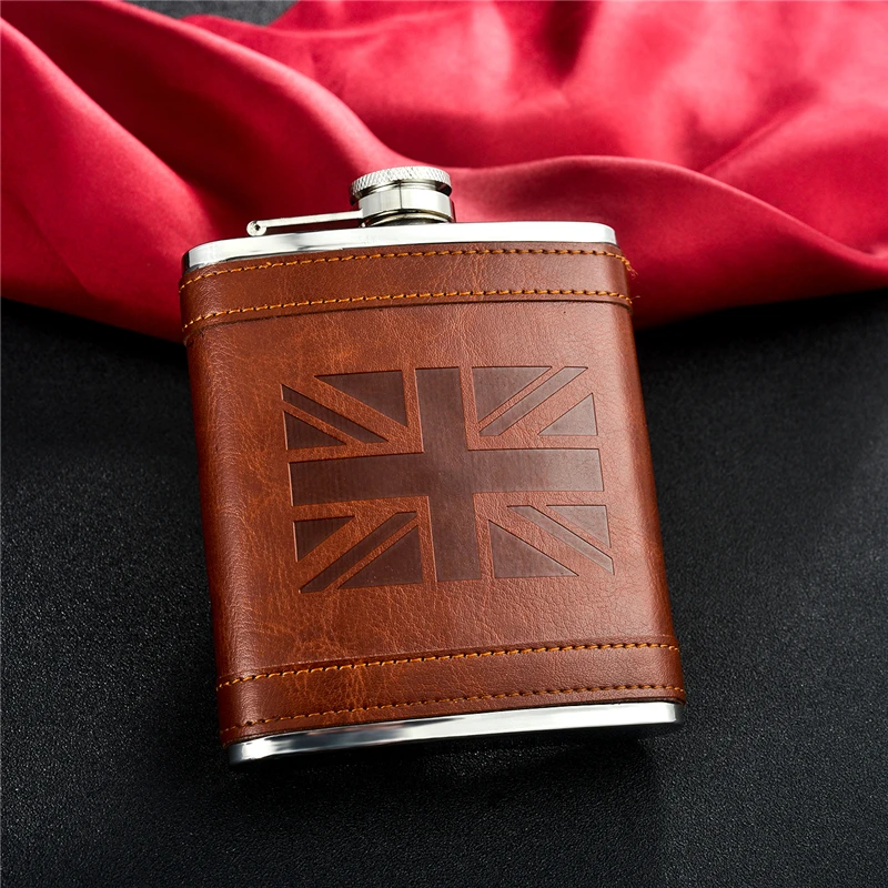 7 унц. карман фляга Флаг Союза печатных кожа покрыты нержавеющая сталь для