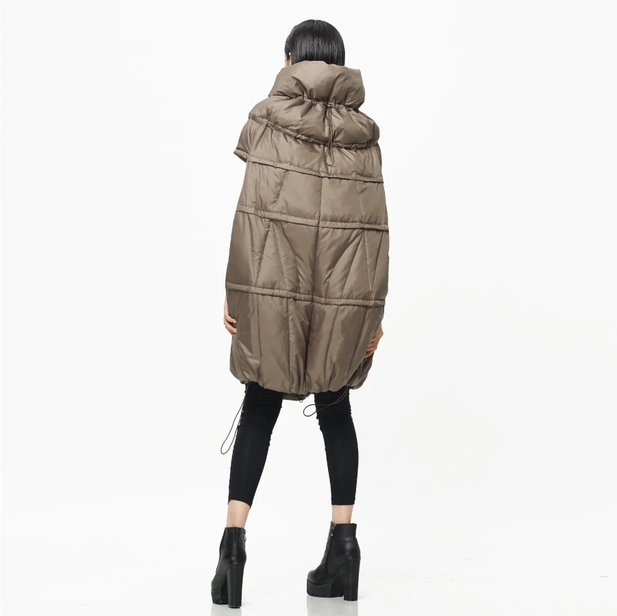 Женский пуховик LYNETTE'S Белый свободный на шнурке с белым гусиным пухом Осень