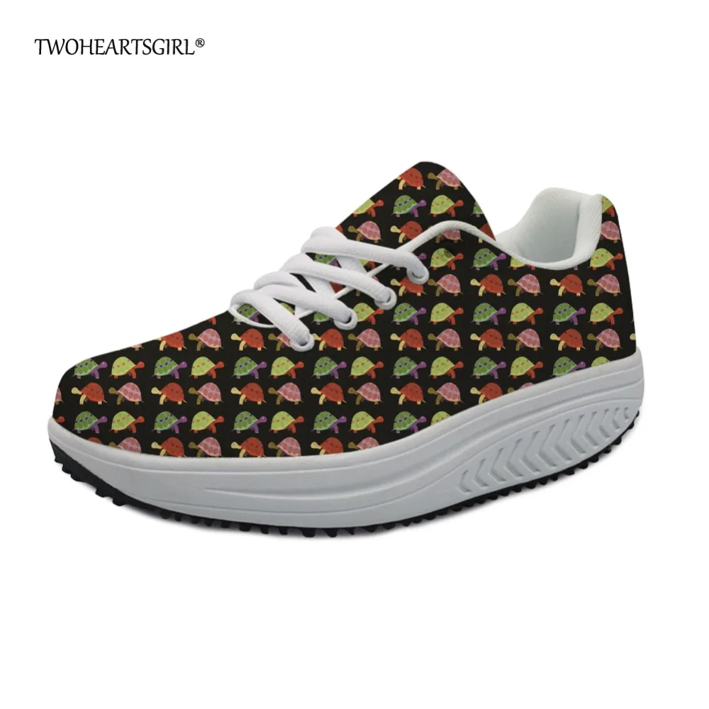 

Twoheartsgirl Trendy Fashion Floral Turtle Swing Shoes Comfortable Wedge Platform Walking Shoes Breathable Women Slimming Shoes