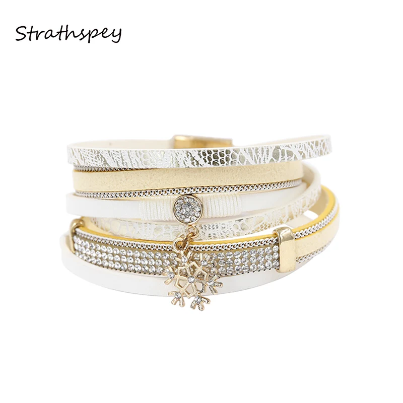 Женский Многослойный кожаный браслет STRATHSPEY винтажный с подвеской из горного