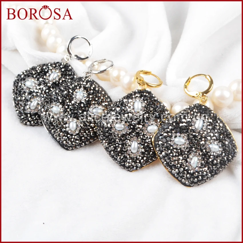 Borosa Мода Drusy камни Серьги для Обувь девочек золото/серебро Цвет ромб Длинные